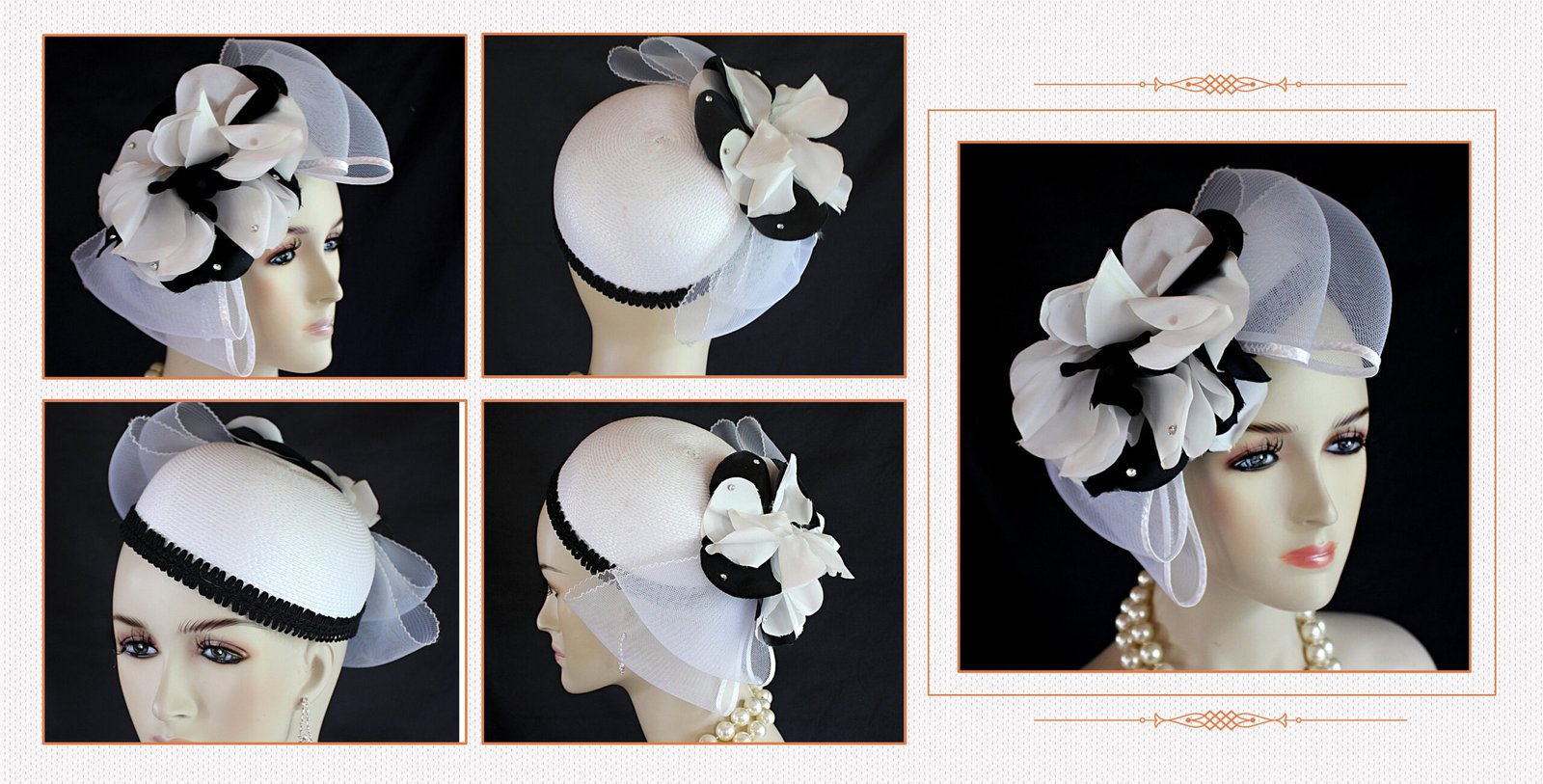 White Black Pillbox Cocktail Hat, Wedding Bridal Headpiece, Mother Of The Bride Hats, NY Fashion Hats, Haute Couture Millinery Horse Races - Image 10