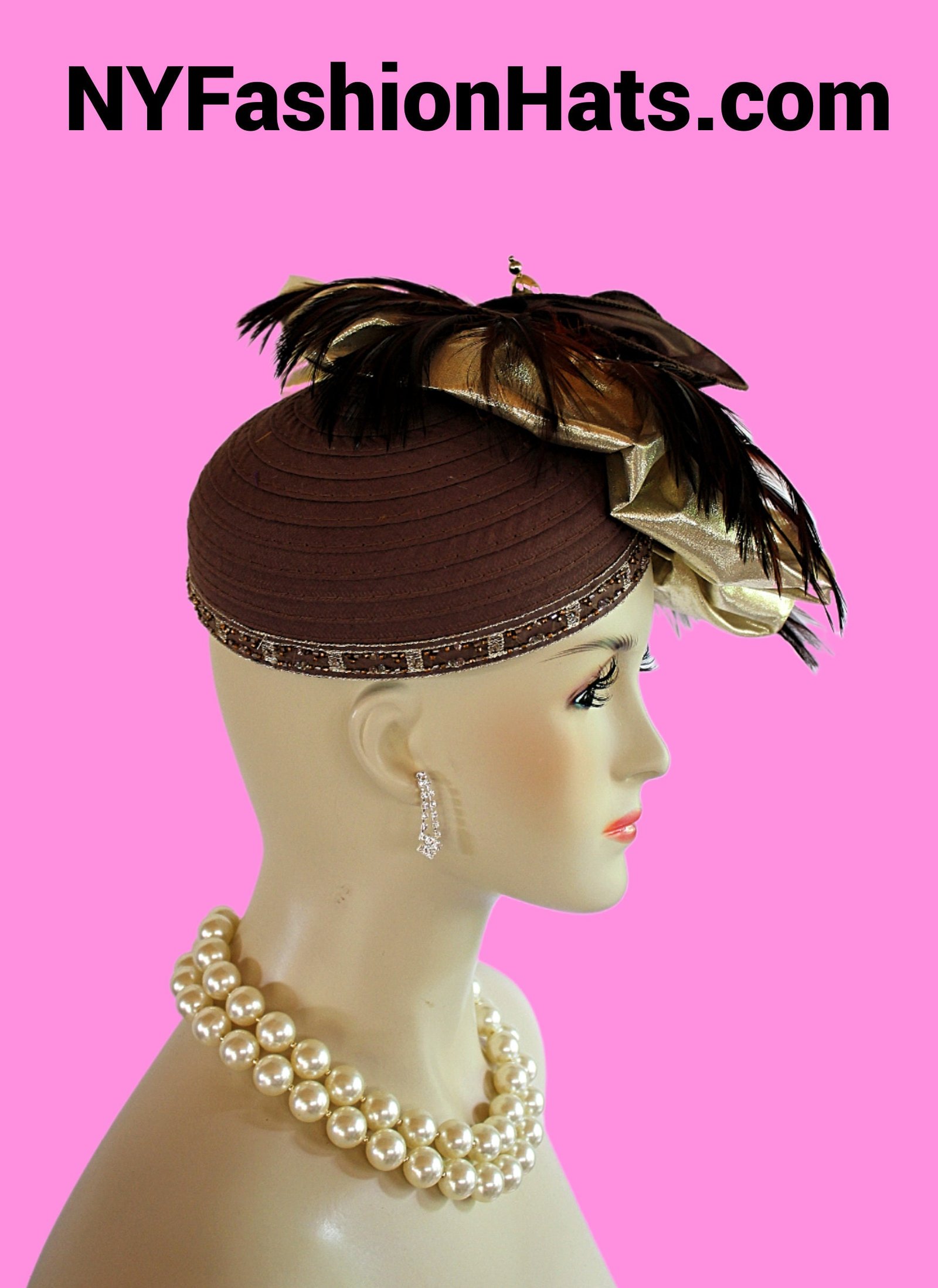 Women's Haute Couture Pillbox Brown Satin Hat, Avant Garde Hat Woman, Bridal Wedding Headpiece Formal Hat, NY Fashion Hats Millinery KH778 - Image 7