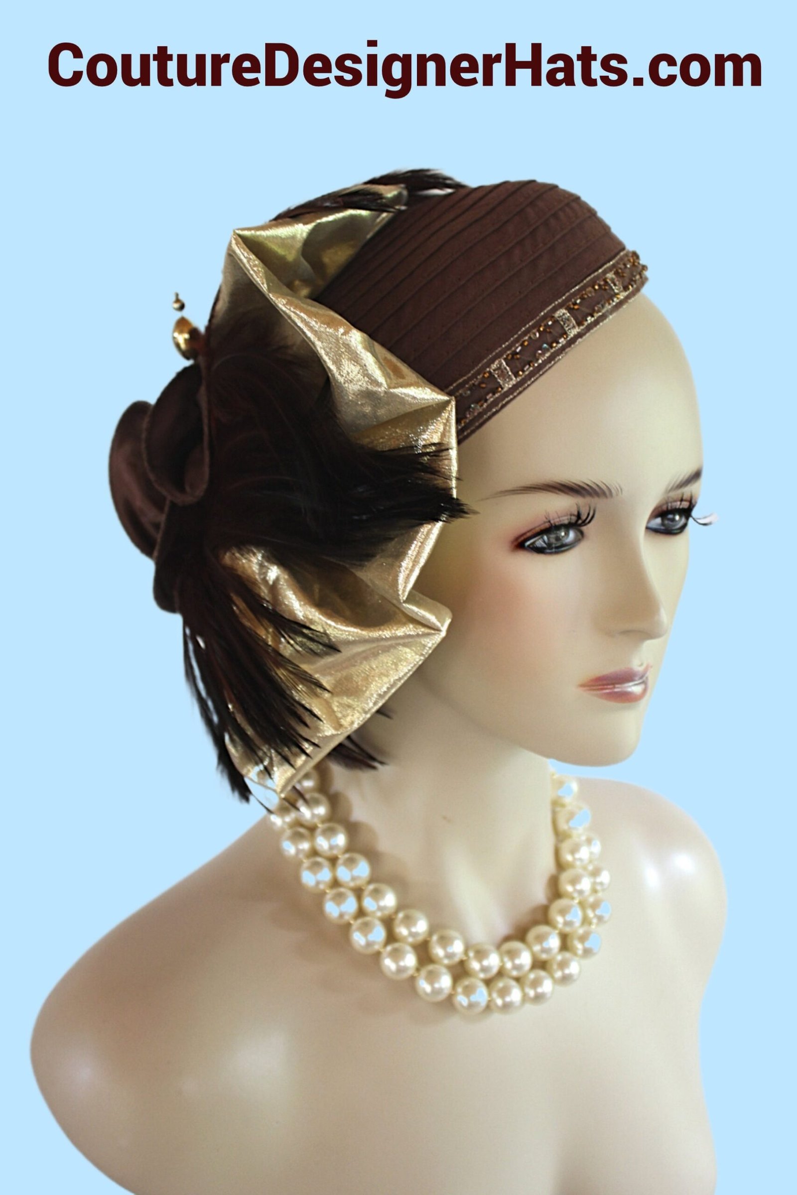 Women's Haute Couture Pillbox Brown Satin Hat, Avant Garde Hat Woman, Bridal Wedding Headpiece Formal Hat, NY Fashion Hats Millinery KH778 - Image 6