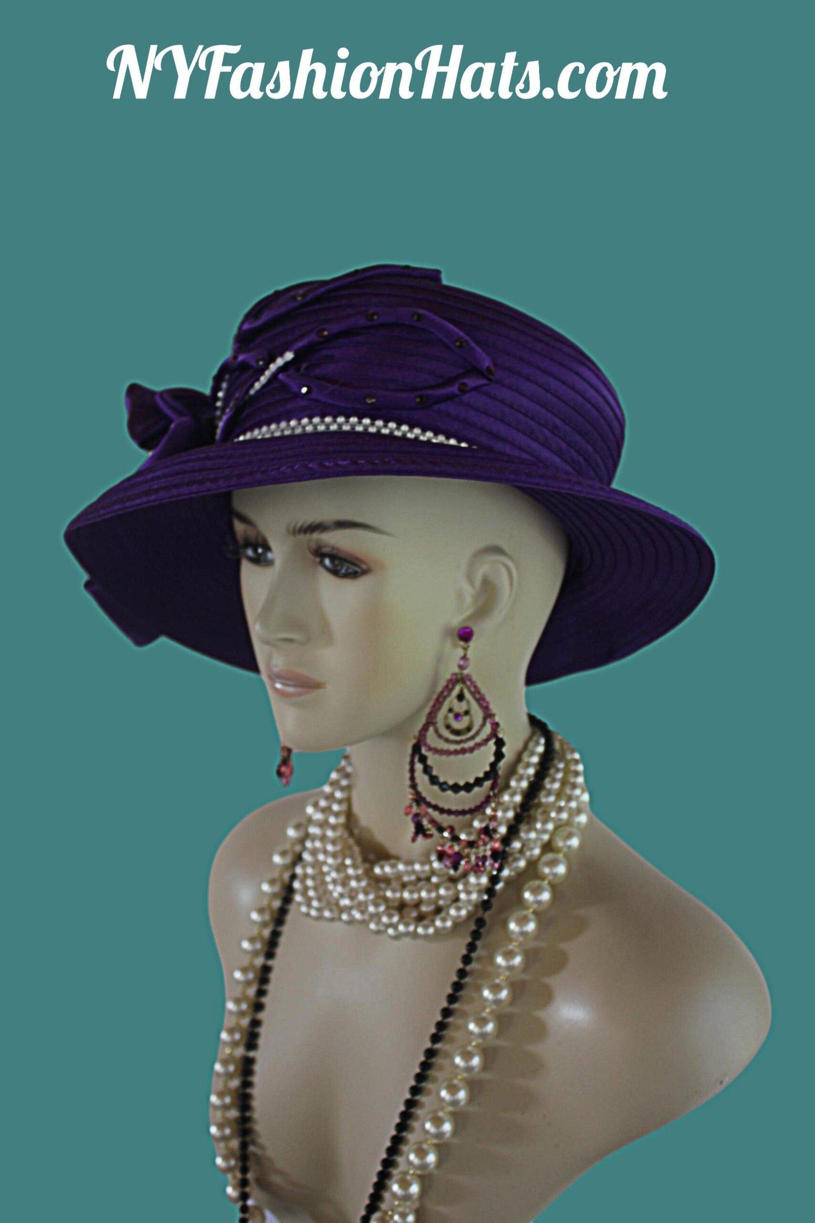 Satin Hat Big Brim Purple White, Haute Couture Designer Hats, NY Fashion Hats, Formal Wedding Bridal Hat, Church Sabbath Hat, Dress Hats - Image 2