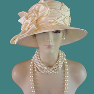 Women's Couture Ivory Champagne Beige Wedding Bridal Hat, Mother Of The Bride Hats, Sabbath Dress Hat, Church Hats, NYFashionHats Britney