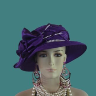 Satin Hat Big Brim Purple White, Haute Couture Designer Hats, NY Fashion Hats, Formal Wedding Bridal Hat, Church Sabbath Hat, Dress Hats