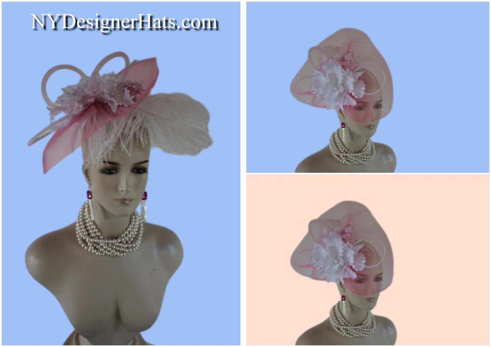 Haute Couture White Pink Designer Hat Wedding Fascinator, Formal Bridal Headpiece, Hats For Horse Races, Cocktail Hat, Mother Of The Bride - Image 7