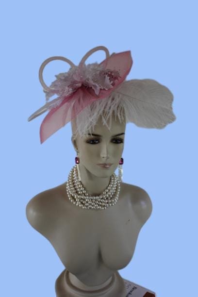 Haute Couture White Pink Designer Hat Wedding Fascinator, Formal Bridal Headpiece, Hats For Horse Races, Cocktail Hat, Mother Of The Bride - Image 6