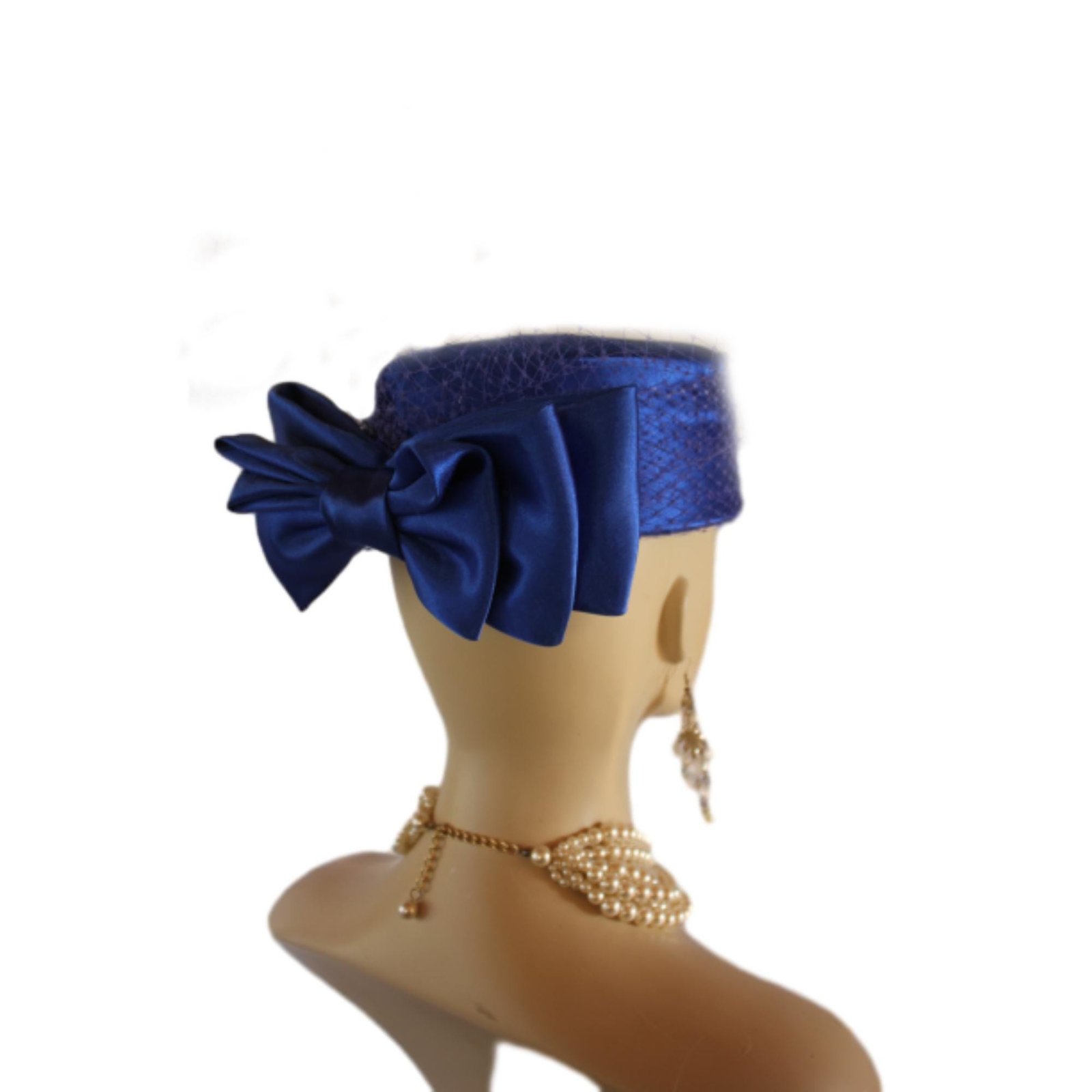 Royal Blue Satin Wedding Pillbox Bridal Hat, Formal Hats Brides, Church Dress Hat, NYFashionHats, CoutureDesignerHats, Mother Of The Bride - Image 6