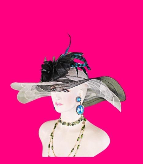Kentucky Derby Hat Black Cream Ivory, Designer Hats For Horse Races, Formal Wedding Hat Headpiece, NY Fashion Hats Exclusive Dress Millinery - Image 10