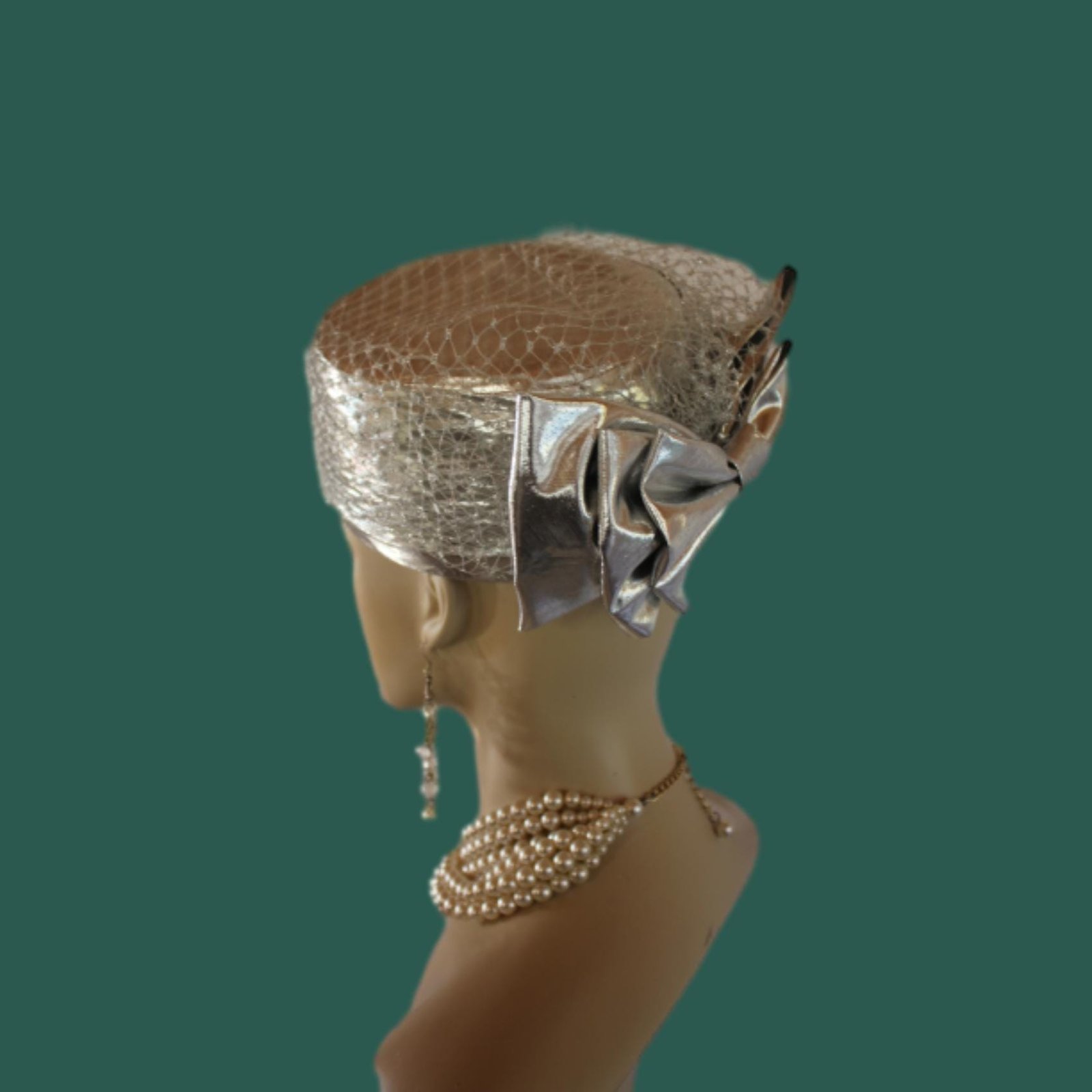 Metallic Silver Wedding Pillbox Bridal Hat, Formal Hats Brides, Church Dress Hat, NYFashionHats, CoutureDesignerHats, Mother Of The Bride - Image 9