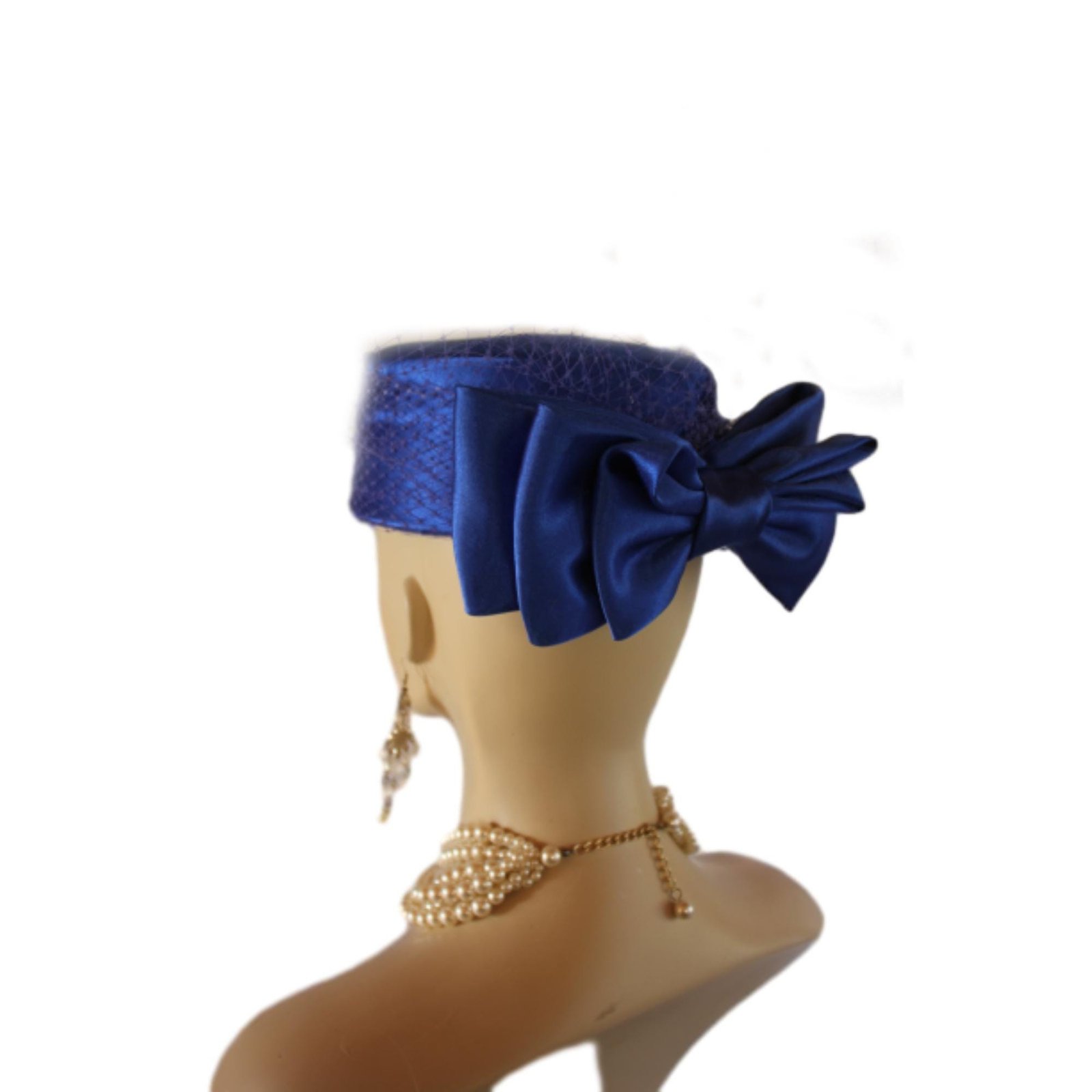Royal Blue Satin Wedding Pillbox Bridal Hat, Formal Hats Brides, Church Dress Hat, NYFashionHats, CoutureDesignerHats, Mother Of The Bride - Image 8