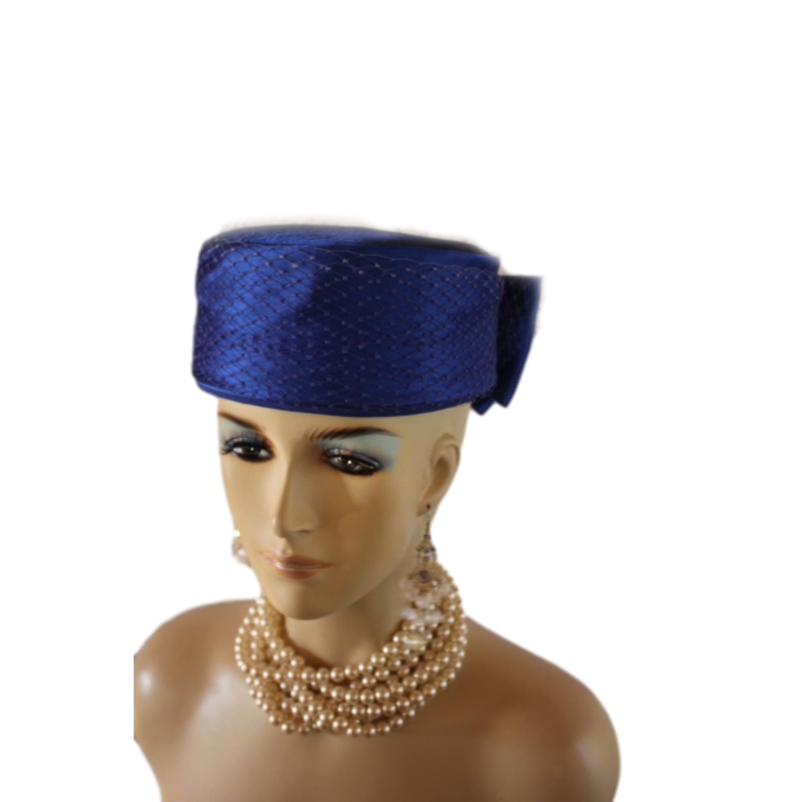 Royal Blue Satin Wedding Pillbox Bridal Hat, Formal Hats Brides, Church Dress Hat, NYFashionHats, CoutureDesignerHats, Mother Of The Bride - Image 9