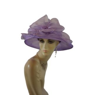 Women's Purple Large Brim Haute Couture Designer Hat, Mother Of The Bride Hats, Ladies Formal Dress Fashion Church Hat, Hats For Horse Races