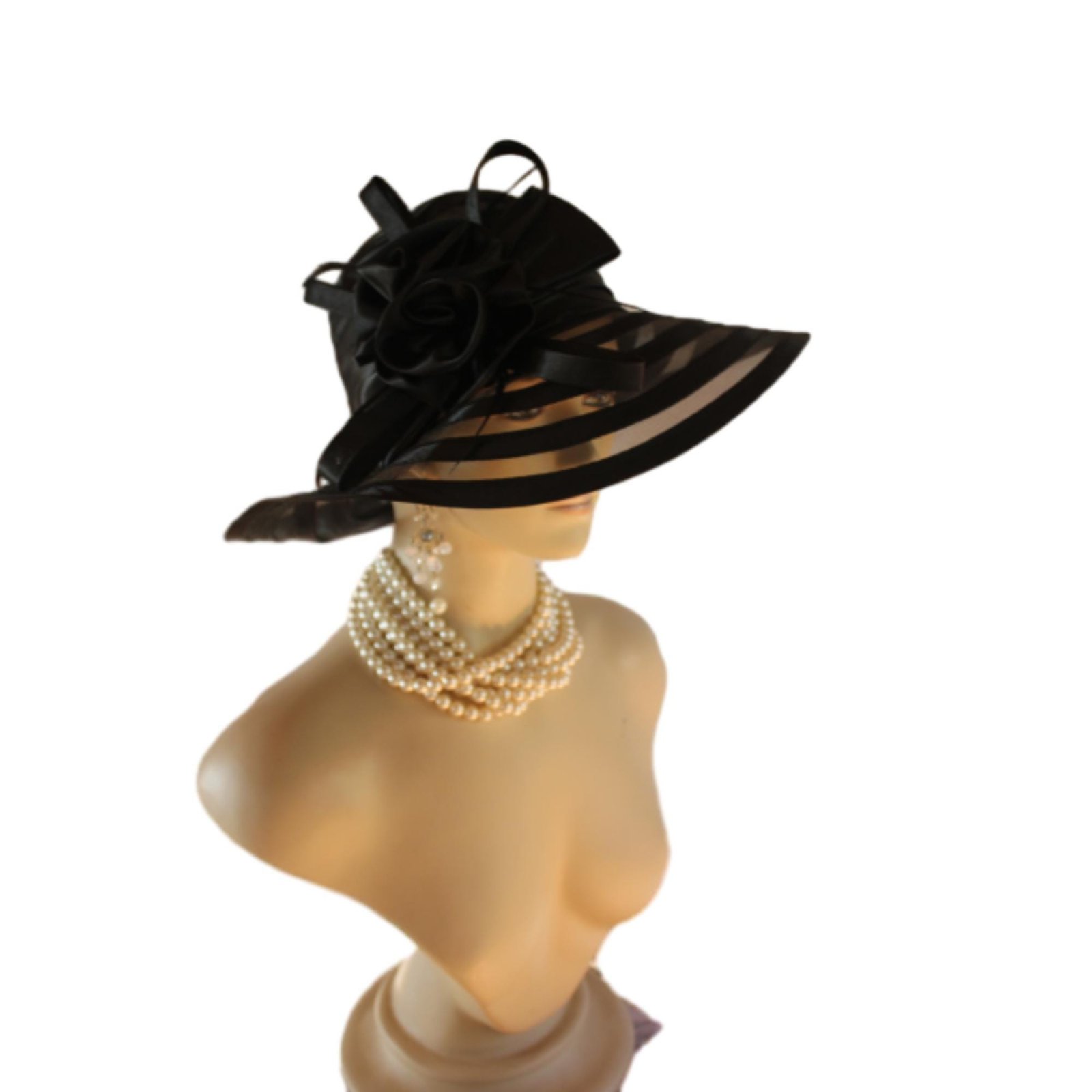 Black Satin Haute Couture Large Brim Hat Women, Formal Dress Church Hat, NY Fashion Hats , Ladies Designer Hats, Wedding Guest Hat Races - Image 5