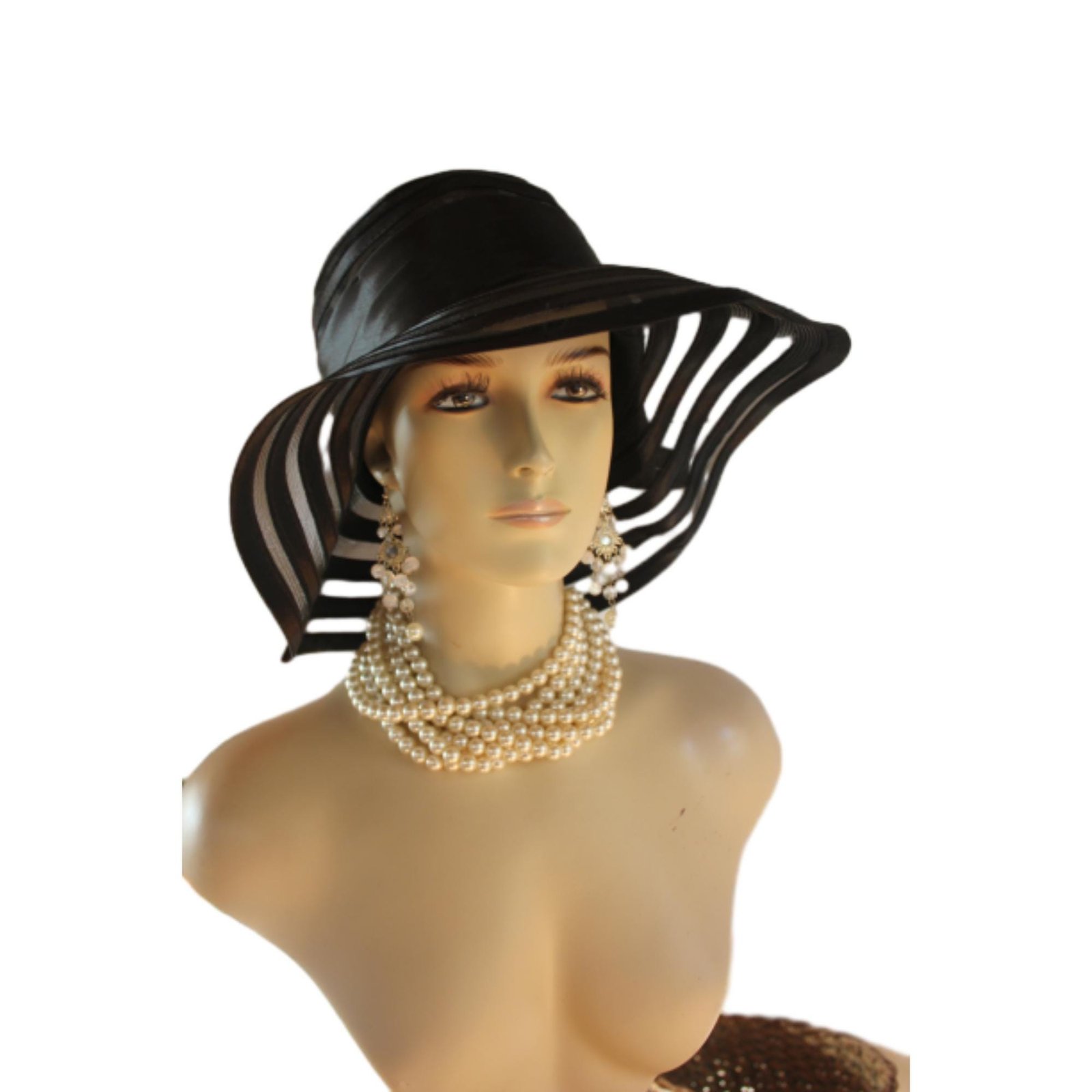 Black Satin Haute Couture Large Brim Hat Women, Formal Dress Church Hat, NY Fashion Hats , Ladies Designer Hats, Wedding Guest Hat Races - Image 9