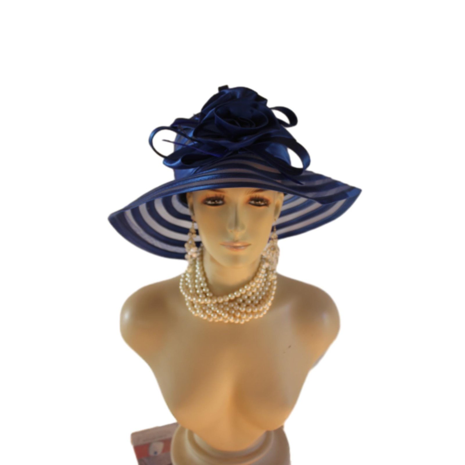 Royal Navy Blue Satin Haute Couture Big Brim Hat Women, Formal Dress Church Hat, NY Fashion Hats, Haute Couture Wedding Designer Bridal Hat - Image 2