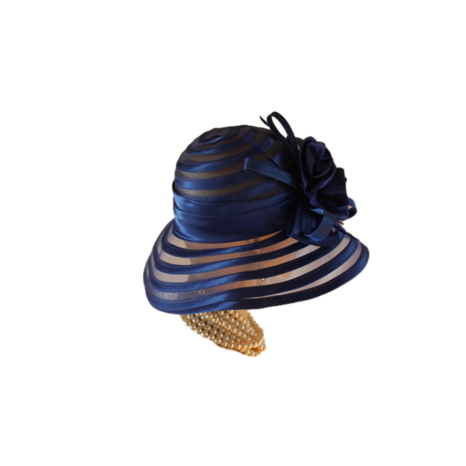 Royal Navy Blue Satin Haute Couture Big Brim Hat Women, Formal Dress Church Hat, NY Fashion Hats, Haute Couture Wedding Designer Bridal Hat - Image 8