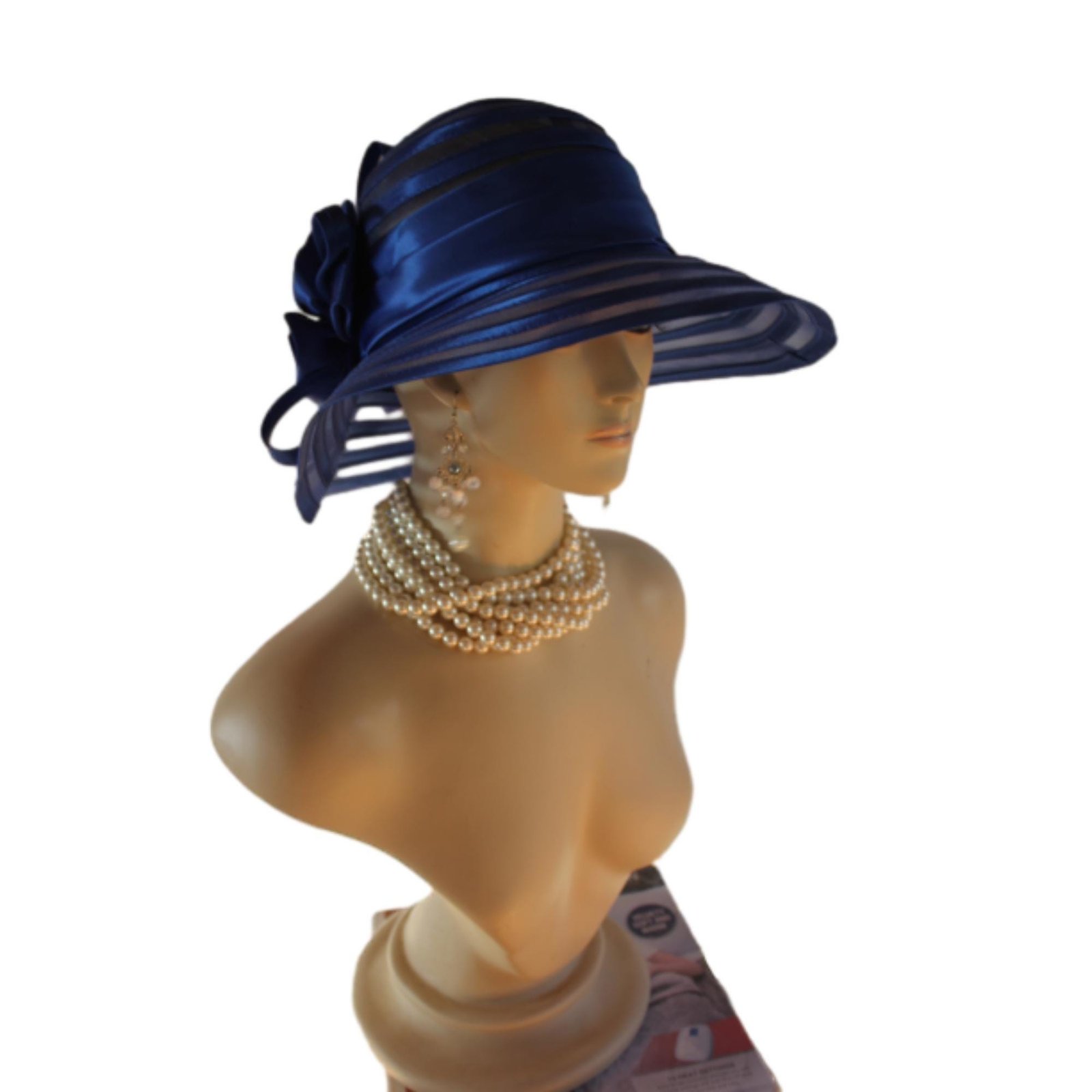 Royal Navy Blue Satin Haute Couture Big Brim Hat Women, Formal Dress Church Hat, NY Fashion Hats, Haute Couture Wedding Designer Bridal Hat - Image 10