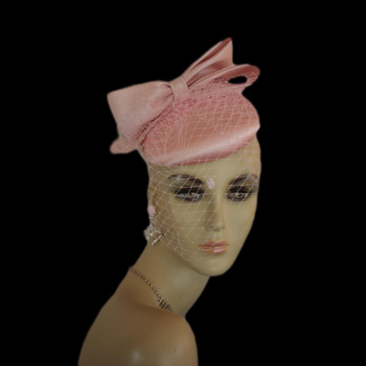 Pink Satin Pillbox Wedding Bridal Fascinator Headpiece, Cocktail Hats With Veils, Mother Of The Bride Millinery, Fashion Dress Designer Hat - Image 7