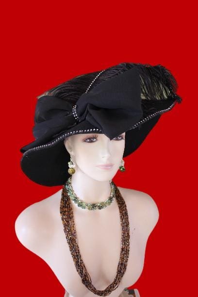 Haute Couture Feathered Black Winter Designer Hat Women, NY Fashion Hats Avant Garde Hat Headwear Millinery, Formal Dress Church Hat Races
