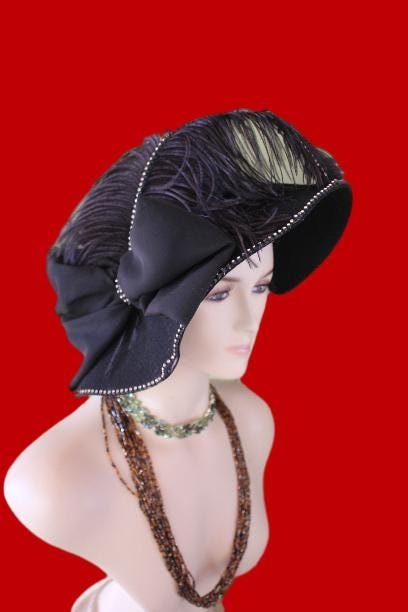 Haute Couture Feathered Black Winter Designer Hat Women, NY Fashion Hats Avant Garde Hat Headwear Millinery, Formal Dress Church Hat Races - Image 8