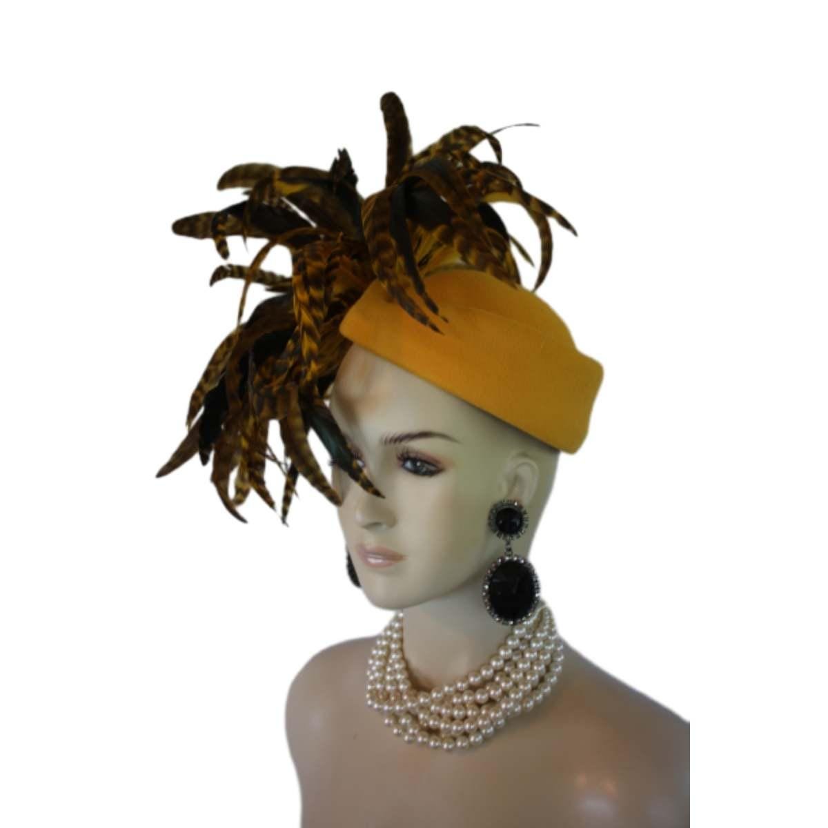 Avant Garde Black Feathered Pillbox Designer Hat For Women, Haute Couture Wedding Bridal Fashion Hat Headpiece, Hats For Horse Races Derby - Image 4