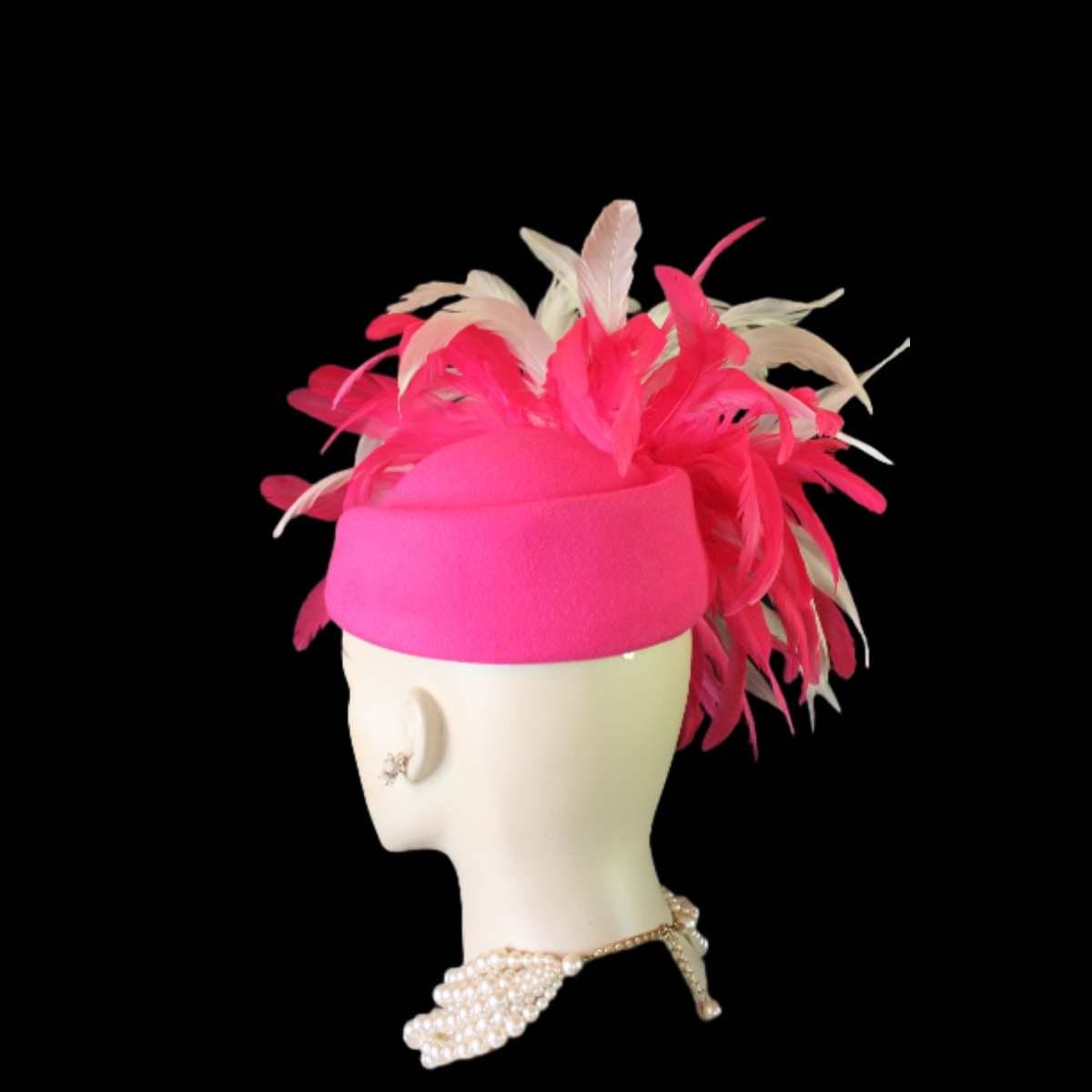 Avant Garde Hot Pink White Pillbox Designer Hat For Women, Haute Couture Wedding Bridal Fashion Hat Headpiece, Hats For Horse Races Derby - Image 10