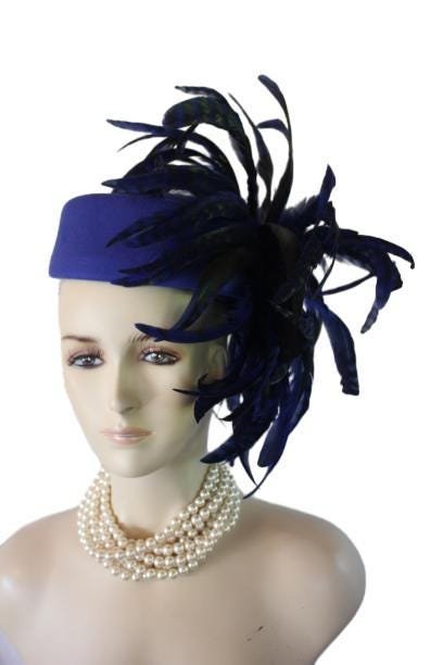 Avant Garde Royal Blue Designer Pillbox Fashion Hat Women, Haute Couture Wedding Bridal Hat Headpiece, Mother Of The Bride, Dress Hats Races - Image 7