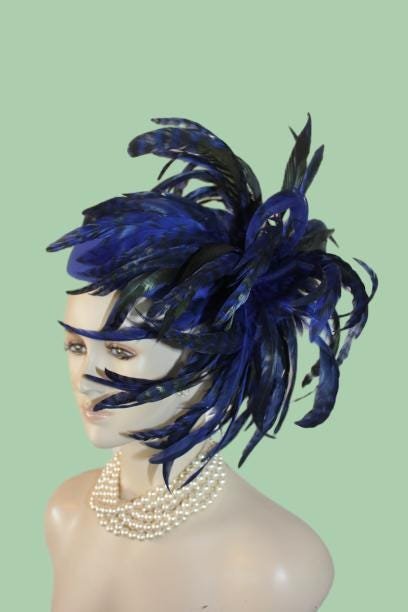 Avant Garde Royal Blue Designer Pillbox Fashion Hat Women, Haute Couture Wedding Bridal Hat Headpiece, Mother Of The Bride, Dress Hats Races - Image 8