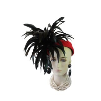Avant Garde Red Black Designer Pillbox Fashion Hat Women, Haute Couture Wedding Bridal Hat Headpiece, Hats For Horse Races Derby, Dress Hats