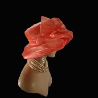 Coral Orange Haute Couture Designer Wedding Hat Women, Mother Of The Bride Hats, Ladies Formal Dress Fashion Church Hat, Hats Horse Races