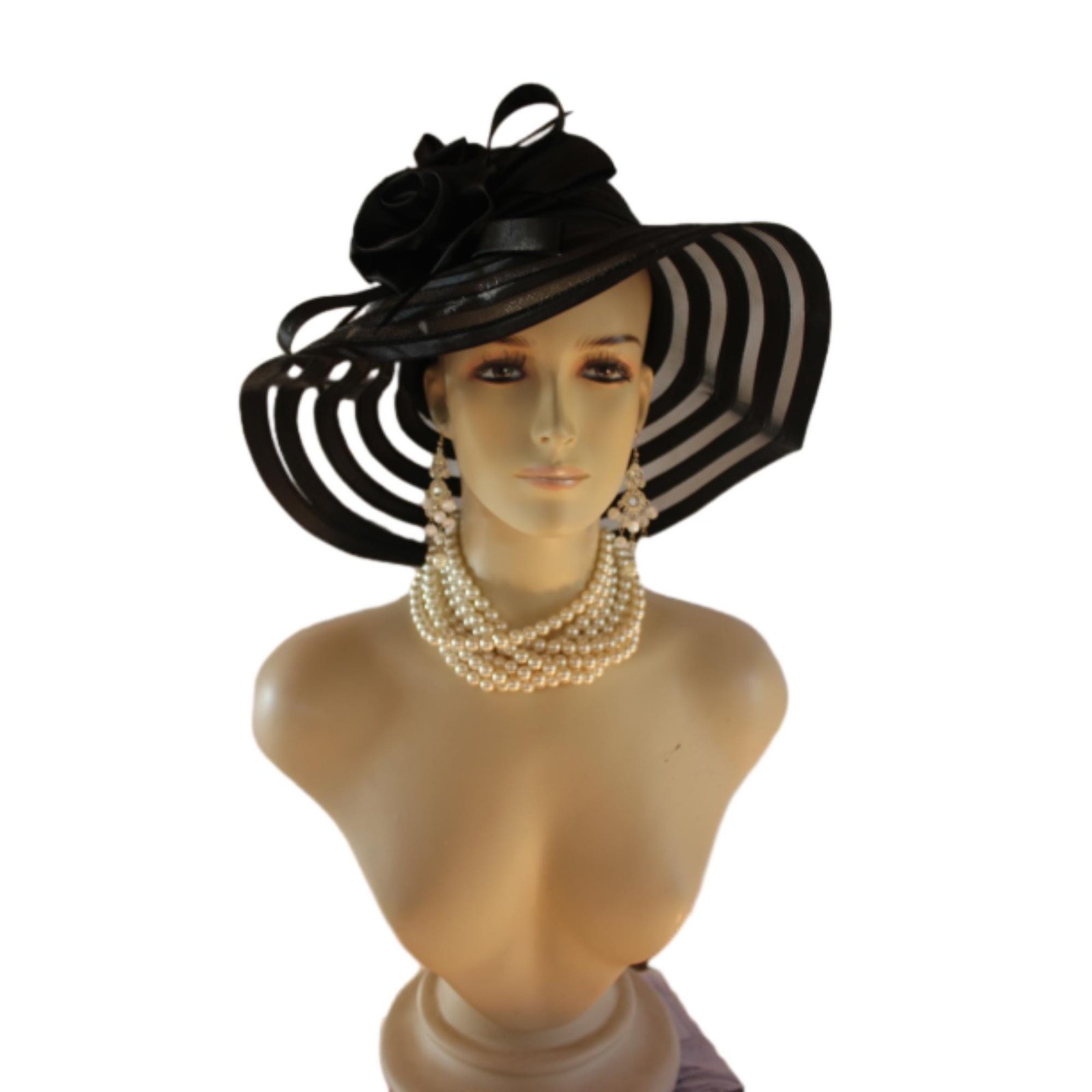 Black Satin Haute Couture Large Brim Hat Women, Formal Dress Church Hat, NY Fashion Hats , Ladies Designer Hats, Wedding Guest Hat Races - Image 10