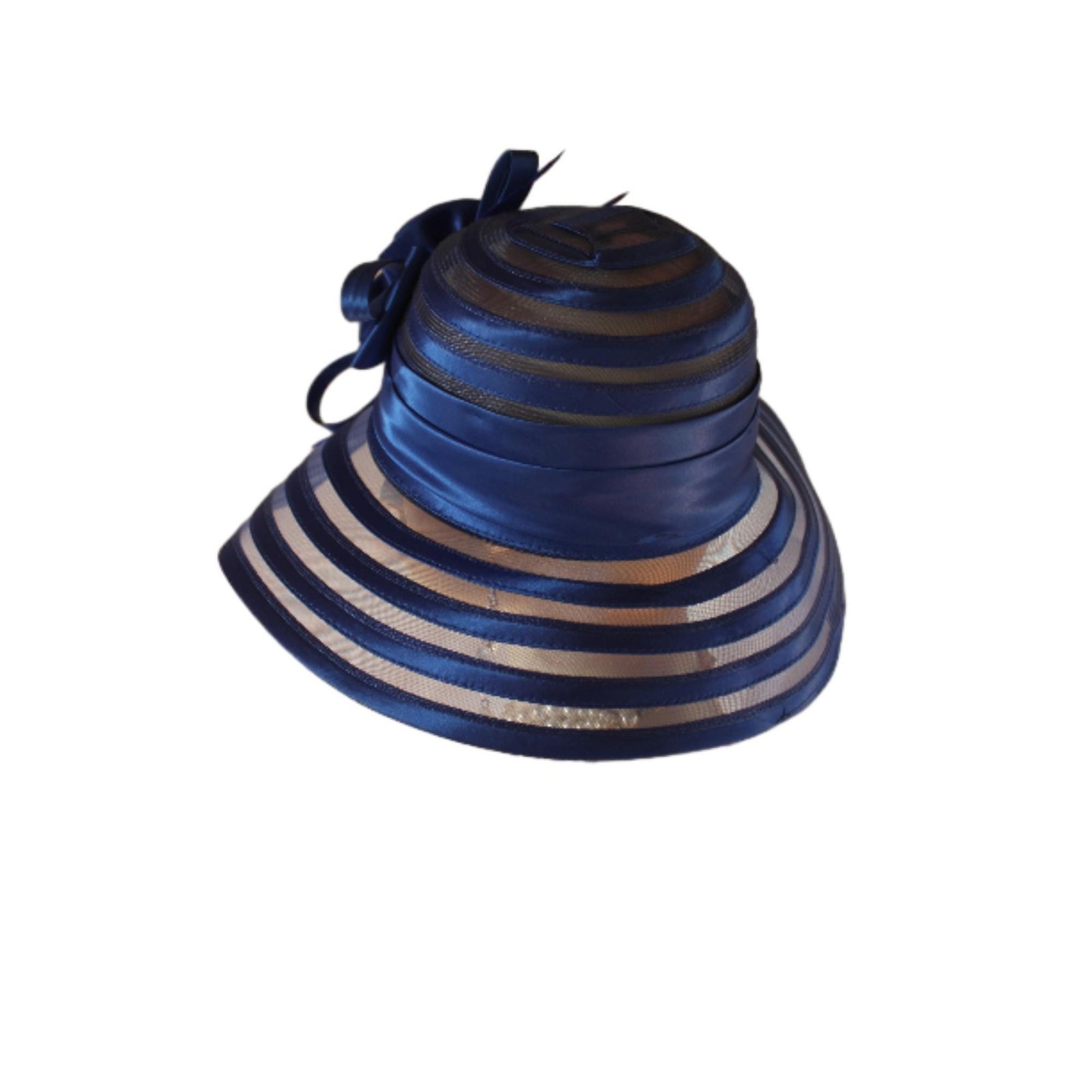 Royal Navy Blue Satin Haute Couture Big Brim Hat Women, Formal Dress Church Hat, NY Fashion Hats, Haute Couture Wedding Designer Bridal Hat - Image 9