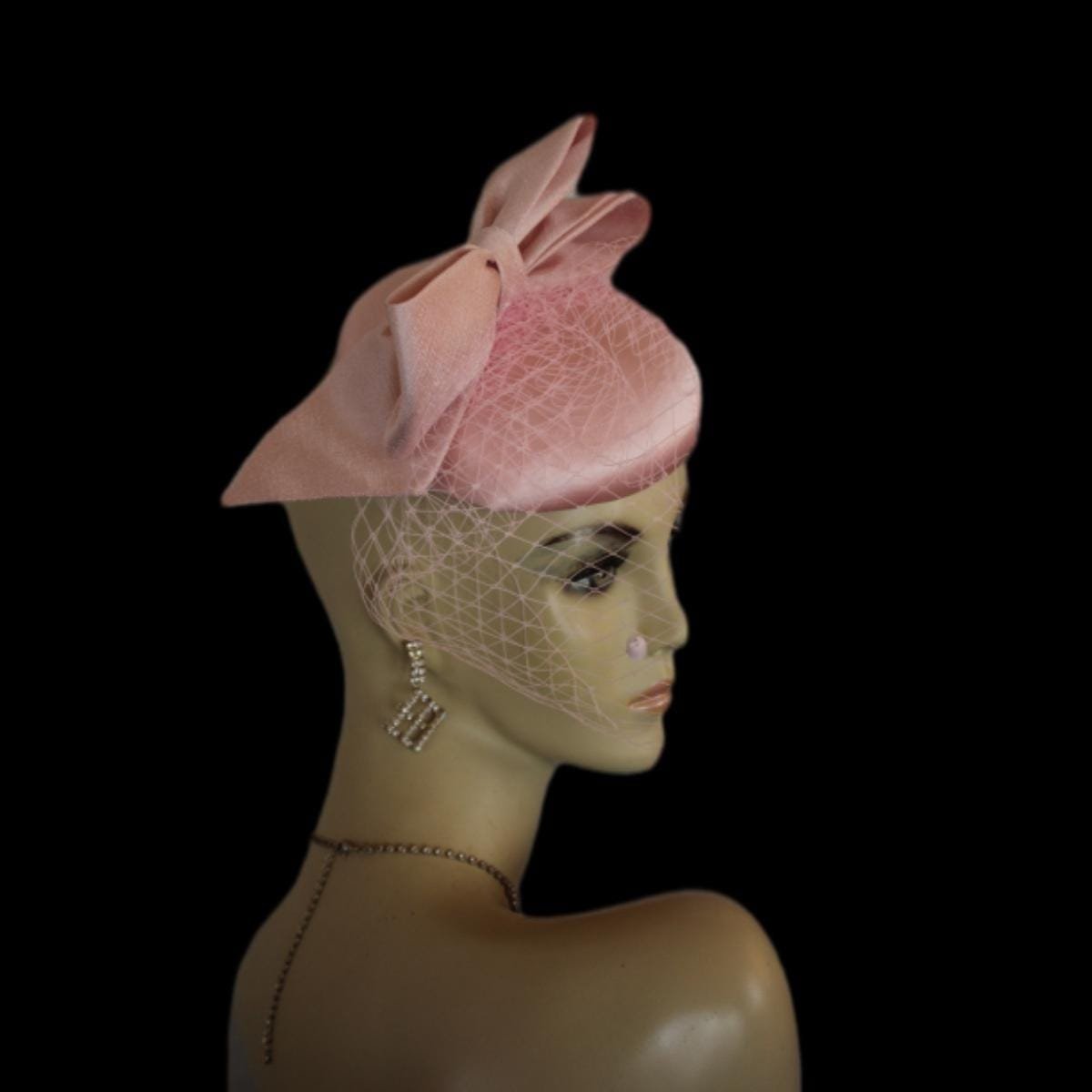 Pink Satin Pillbox Wedding Bridal Fascinator Headpiece, Cocktail Hats With Veils, Mother Of The Bride Millinery, Fashion Dress Designer Hat - Image 6