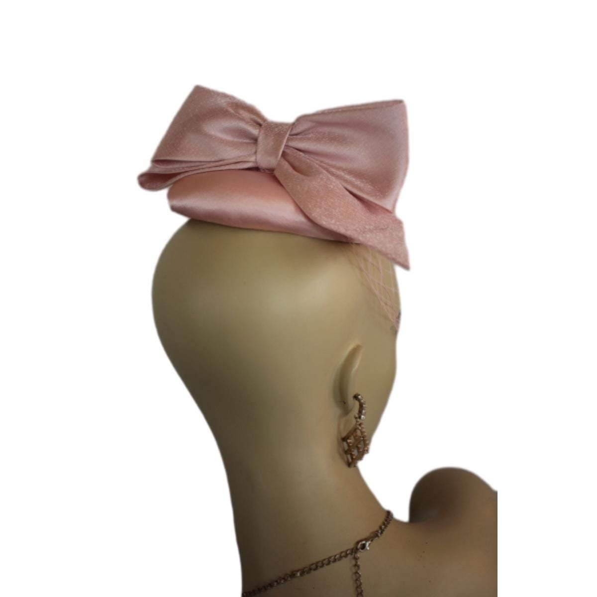 Pink Satin Pillbox Wedding Bridal Fascinator Headpiece, Cocktail Hats With Veils, Mother Of The Bride Millinery, Fashion Dress Designer Hat - Image 9