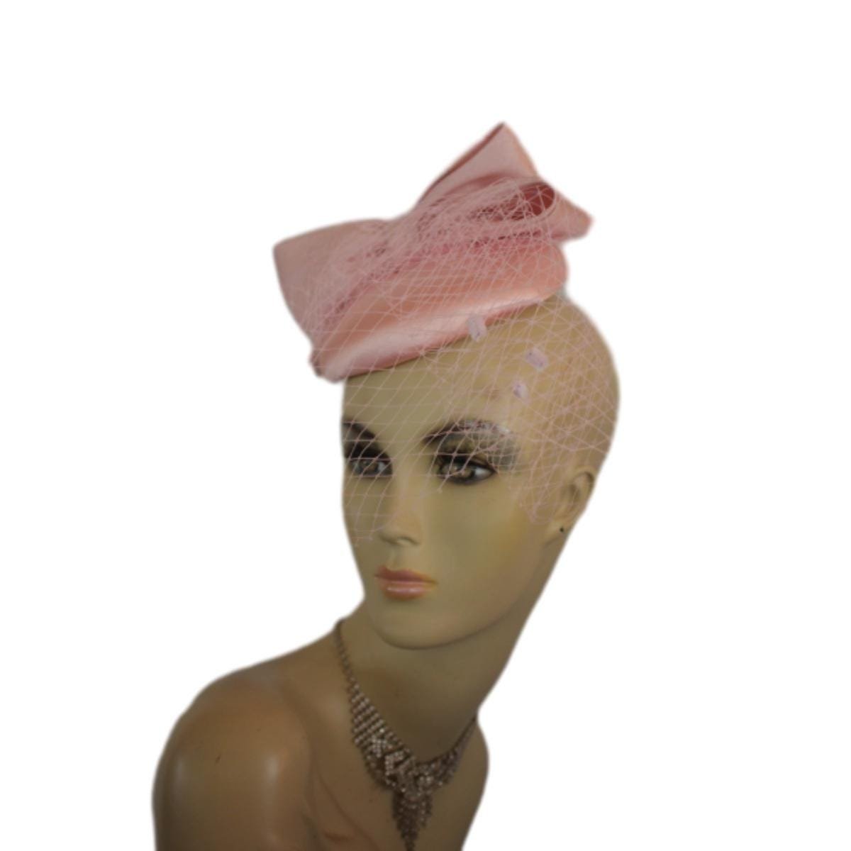 Pink Satin Pillbox Wedding Bridal Fascinator Headpiece, Cocktail Hats With Veils, Mother Of The Bride Millinery, Fashion Dress Designer Hat - Image 10