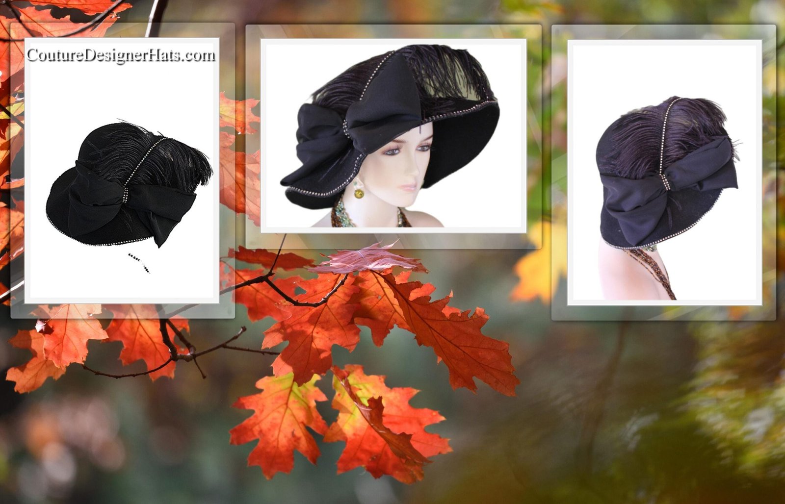 Haute Couture Feathered Black Winter Designer Hat Women, NY Fashion Hats Avant Garde Hat Headwear Millinery, Formal Dress Church Hat Races - Image 2