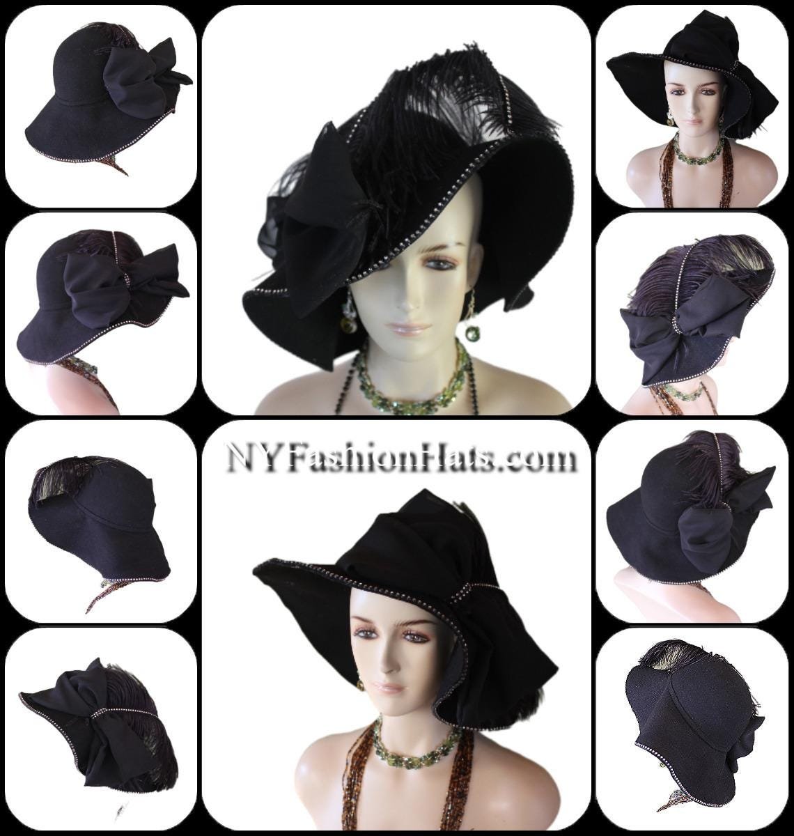 Haute Couture Feathered Black Winter Designer Hat Women, NY Fashion Hats Avant Garde Hat Headwear Millinery, Formal Dress Church Hat Races - Image 4