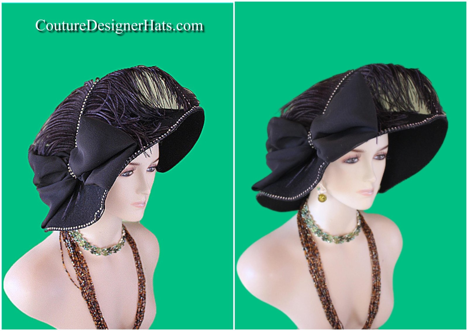 Haute Couture Feathered Black Winter Designer Hat Women, NY Fashion Hats Avant Garde Hat Headwear Millinery, Formal Dress Church Hat Races - Image 6