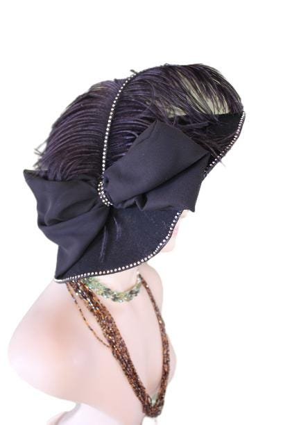 Haute Couture Feathered Black Winter Designer Hat Women, NY Fashion Hats Avant Garde Hat Headwear Millinery, Formal Dress Church Hat Races - Image 7