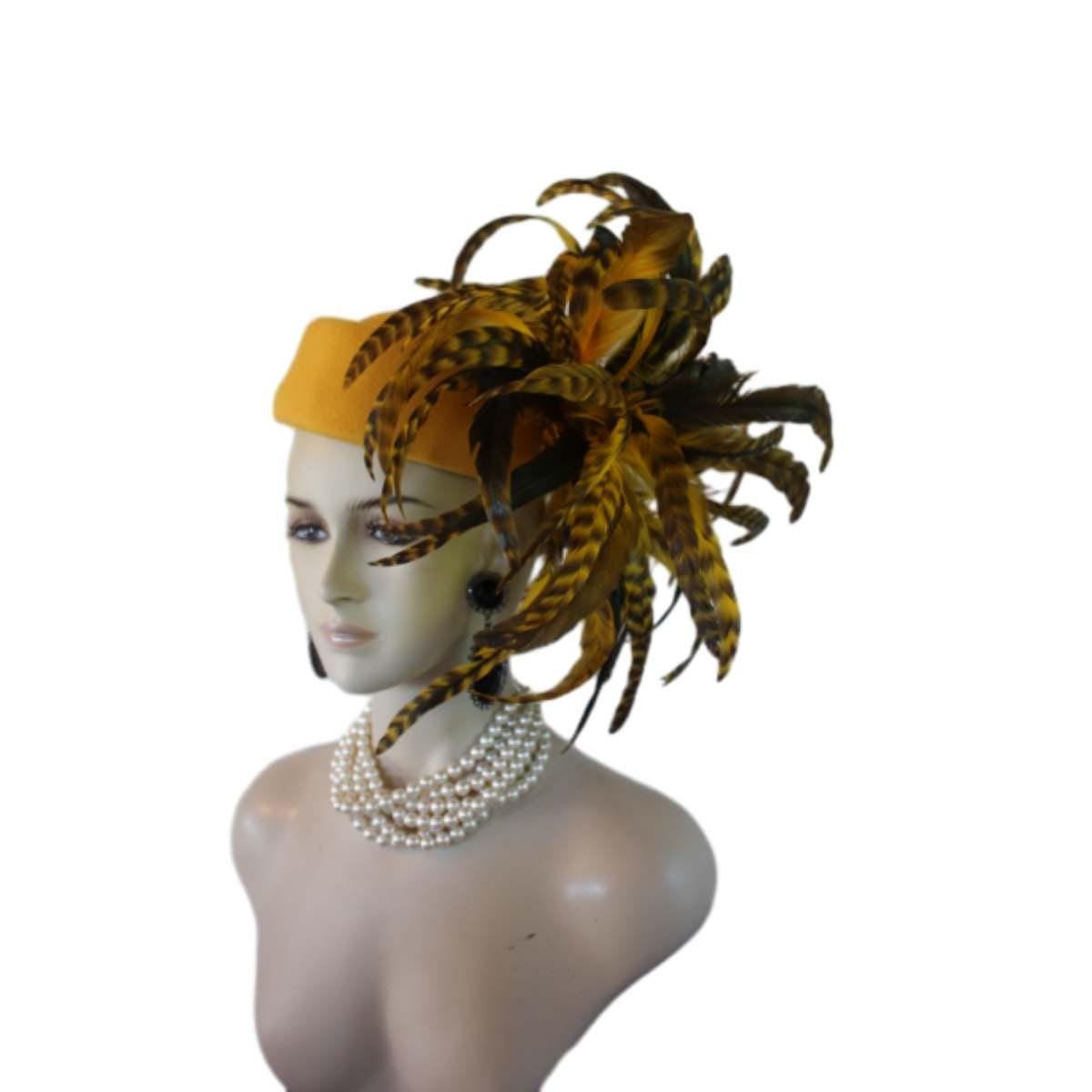 Avant Garde Black Feathered Pillbox Designer Hat For Women, Haute Couture Wedding Bridal Fashion Hat Headpiece, Hats For Horse Races Derby - Image 2
