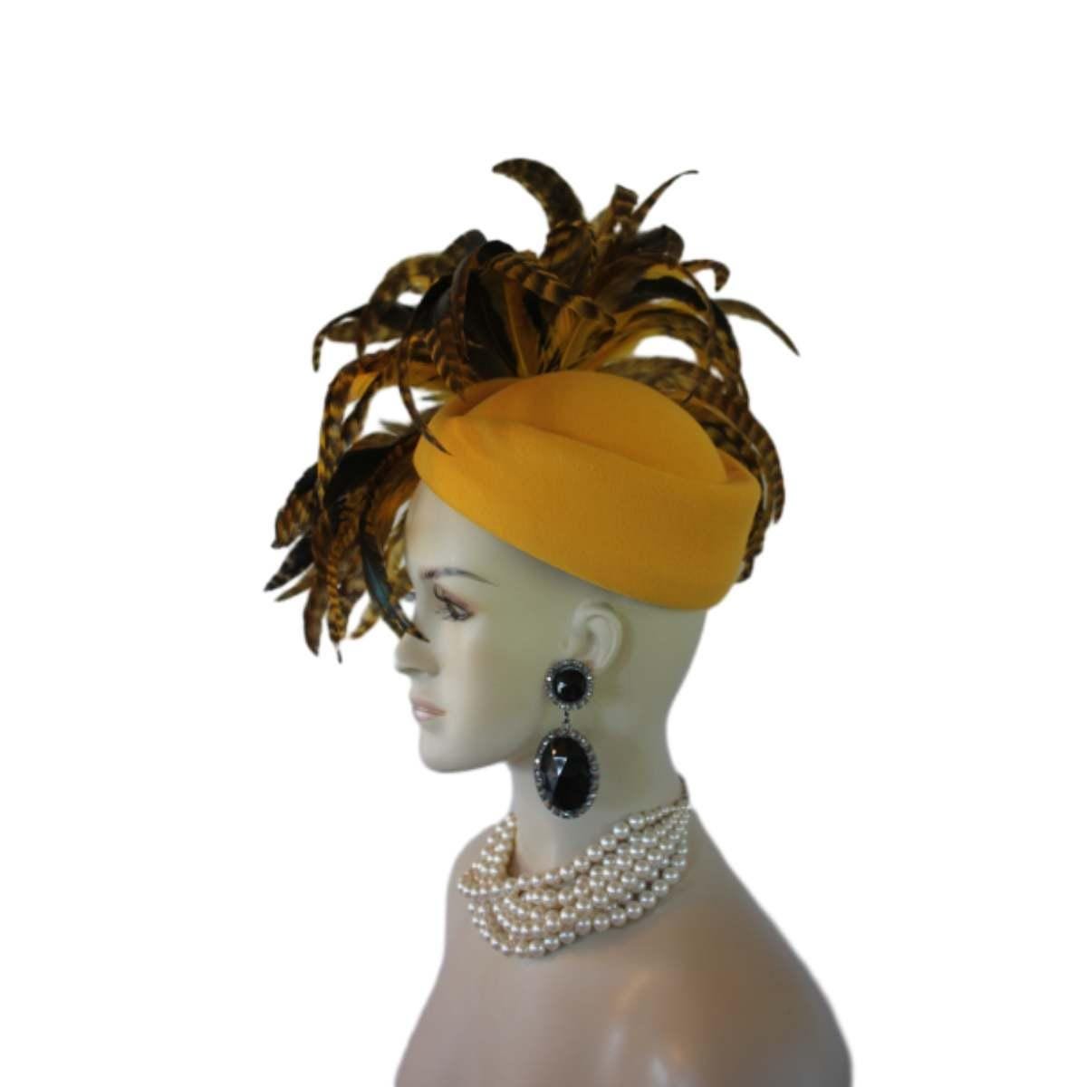 Avant Garde Black Feathered Pillbox Designer Hat For Women, Haute Couture Wedding Bridal Fashion Hat Headpiece, Hats For Horse Races Derby - Image 6