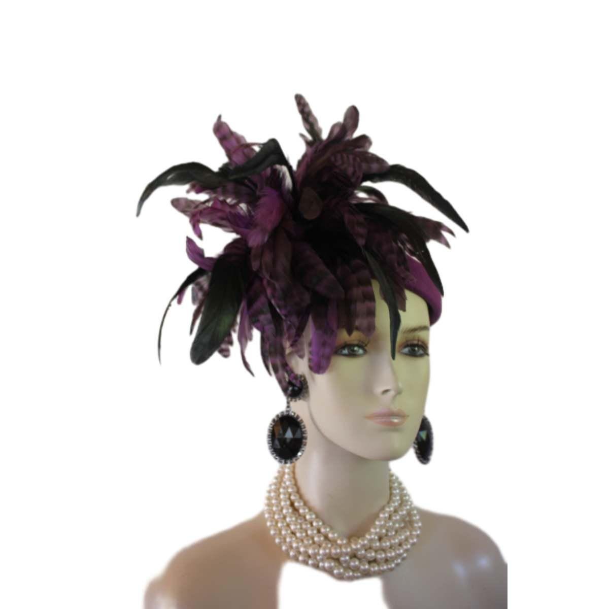 Avant Garde Purple Feathered Pillbox Designer Hat For Women, Haute Couture Wedding Bridal Fashion Hat Headpiece, Hats For Horse Races Derby - Image 5
