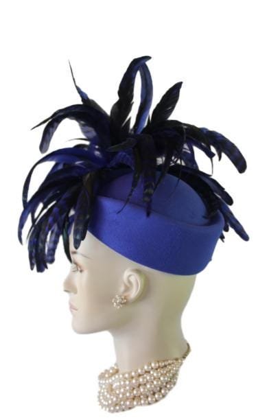 Avant Garde Royal Blue Designer Pillbox Fashion Hat Women, Haute Couture Wedding Bridal Hat Headpiece, Mother Of The Bride, Dress Hats Races - Image 3