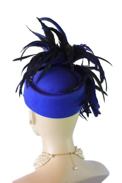 Avant Garde Royal Blue Designer Pillbox Fashion Hat Women, Haute Couture Wedding Bridal Hat Headpiece, Mother Of The Bride, Dress Hats Races - Image 5