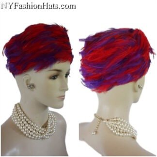 Ladies Red Purple Haute Couture Designer Pillbox Feathered Church Wedding Hat, Dress Hats For Women, NYFashionHats