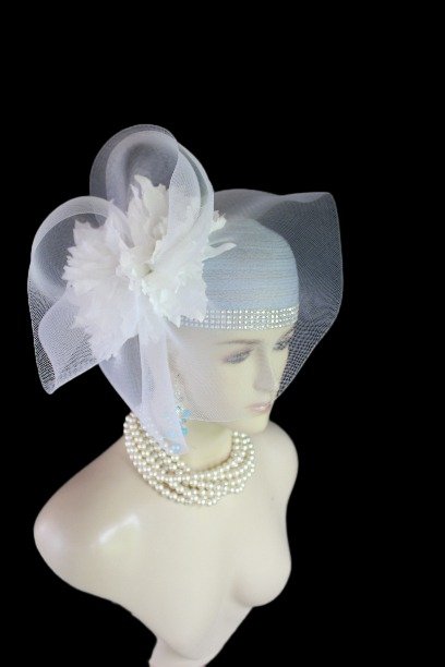 Women's Haute Couture Baby Blue White Mother Of The Bride Designer Pillbox Hat, Races Derby Church Formals Hats 2VBNM - Image 10