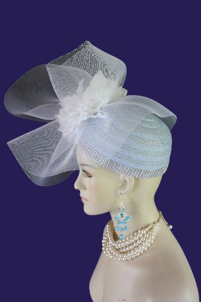 Formal Baby Blue White Haute Couture Dress Hats For Women By NYFashionHats.com