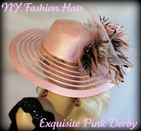 Haute Couture Hats Women, Avant Garde Dress Hat, Pink Big Brim Brown Beige Cheeta Leopard Hat, NY Fashion Hats, Wedding Church Designer Hat - Image 2