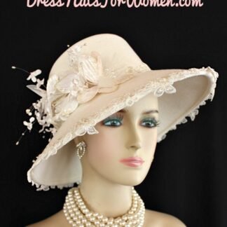Luxury Winter White Ivory Wool Big Brim Hat For Women, Formal Dress Hat, Designer Hats For Wedding Guests, Church Hat, Sabbath Hat, Bridal