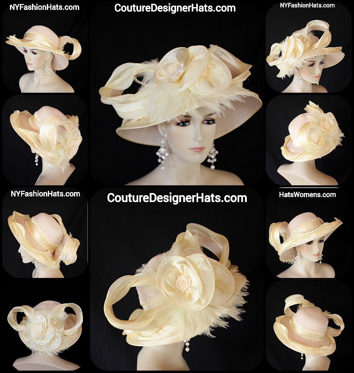 Banana Yellow Beige Satin Dress Hat Women, Haute Couture Avant Garde Designer Hat, Royal Ascot Hat, NYFashionHats, Formal Wedding Church Hat - Image 2