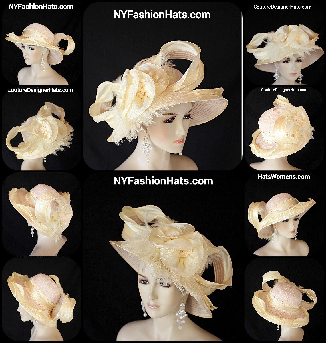 Banana Yellow Beige Satin Dress Hat Women, Haute Couture Avant Garde Designer Hat, Royal Ascot Hat, NYFashionHats, Formal Wedding Church Hat - Image 3