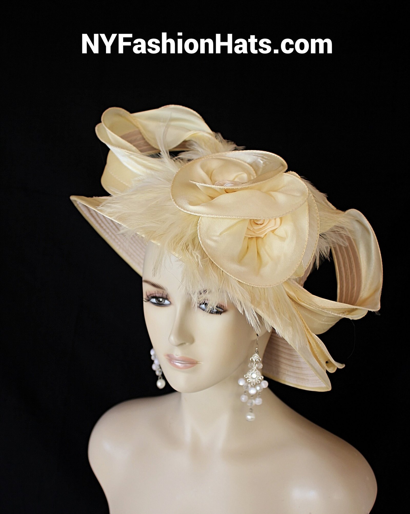 Banana Yellow Beige Satin Dress Hat Women, Haute Couture Avant Garde Designer Hat, Royal Ascot Hat, NYFashionHats, Formal Wedding Church Hat - Image 4